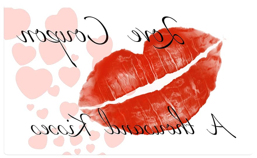 कूपन, होंठ, चुम्मा, चुंबन मुंह, लिपस्टिक, लाल, उपहार, रोमांस, चुम्बने, प्रेम, दिल