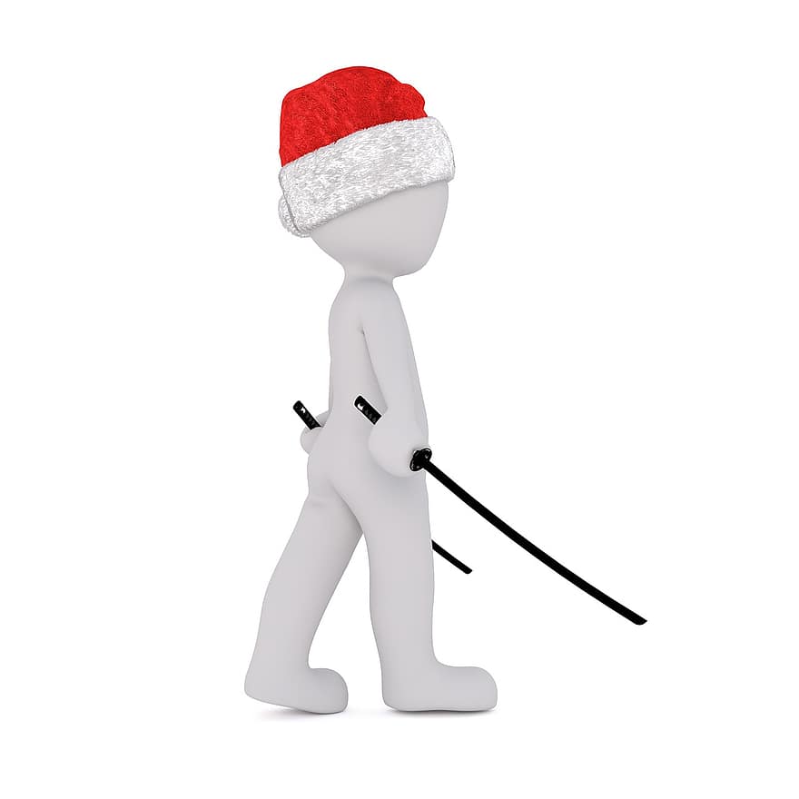 baltas vyras, 3D modelis, izoliuotas, 3d, modelis, Viso kūno, balta, santa skrybėlę, Kalėdos, 3d santa skrybėlę, Kardas