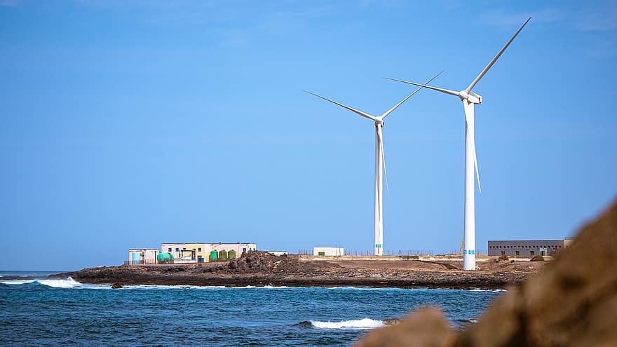 turbinas eólicas, costa, mar, moinhos de vento, Parque eólico, vento, estação de energia, usina elétrica, estrutura, energia, campo