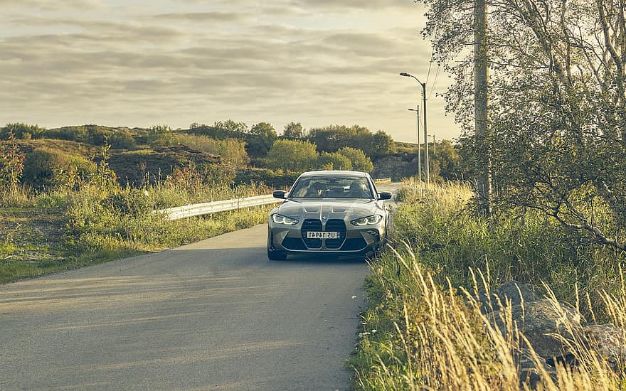 BMW, BMW M3 G80, Noruega, campo, natureza, dirigir, carro, Rapidez, transporte, veículo terrestre, modo de transporte
