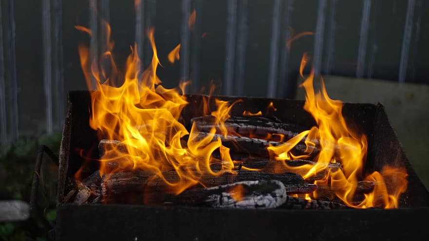 api, batubara, tempat perkemahan, panas, musim panas, menggoreng