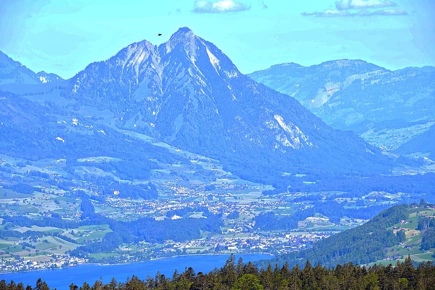 montanhas, arvores, floresta, lago, Entlebuch, Suíça