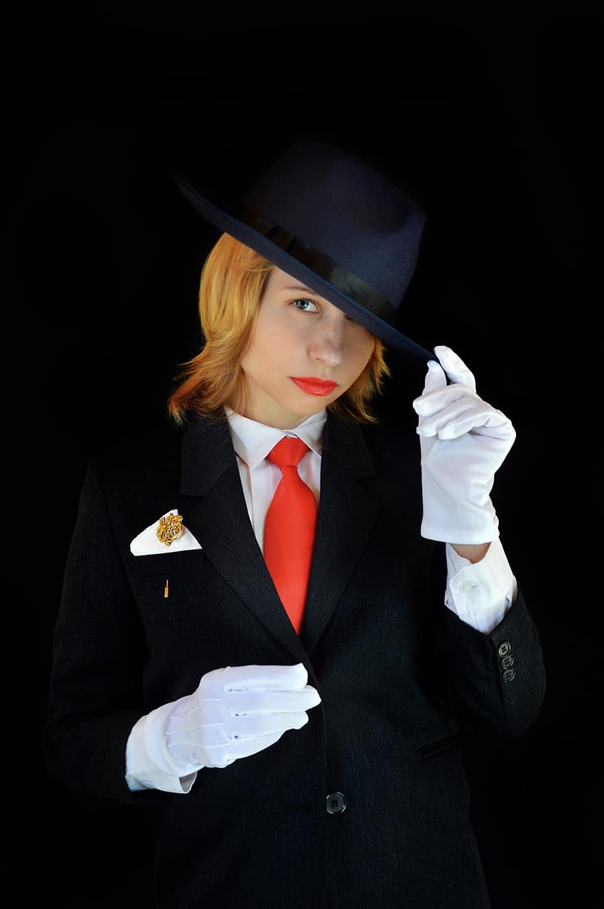 mulher, terno, chapéu, smoking, o negócio, estilo, elegante, formal, gravata, Tailcoat