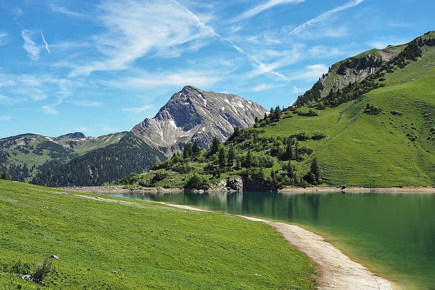vuoristo järvi, vuoret, Alpit, luonto, maisema, vaellus, virkistys, tyrol, Itävalta, Allgäu, polku