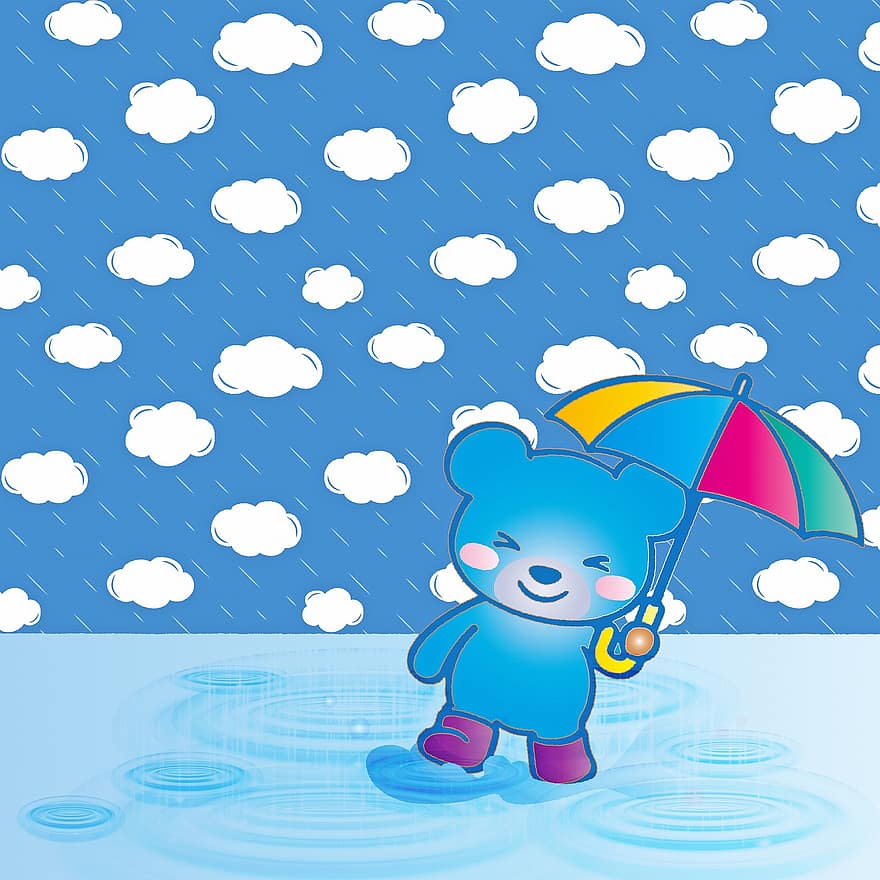 Bjørn Bakgrunn, regn, kone, teddy, paraply, symbol, Bjørn, valentine, atmosfære, søt, Regnpytter