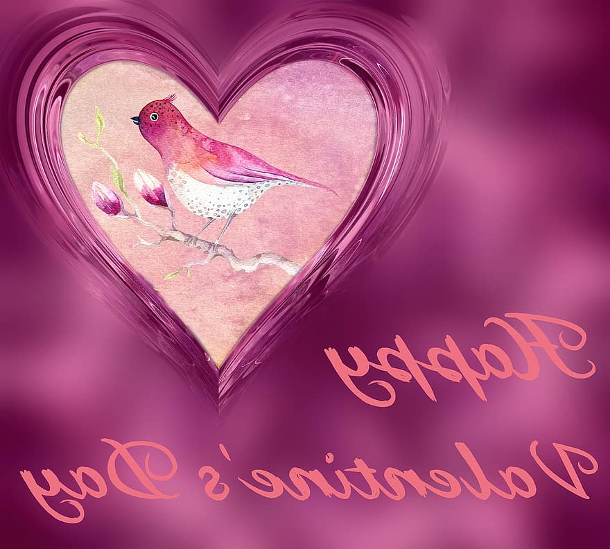 hjerte, akvarel, valentinkort, lyserød, kærlighed, romantisk, kort, valentinsdag, ferie, dekorative, romantik