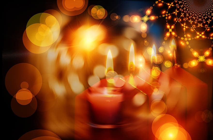κεριά, φως κεριών, bokeh, λαμπερός, Χριστούγεννα, έλευση, φως, Ιστορικό