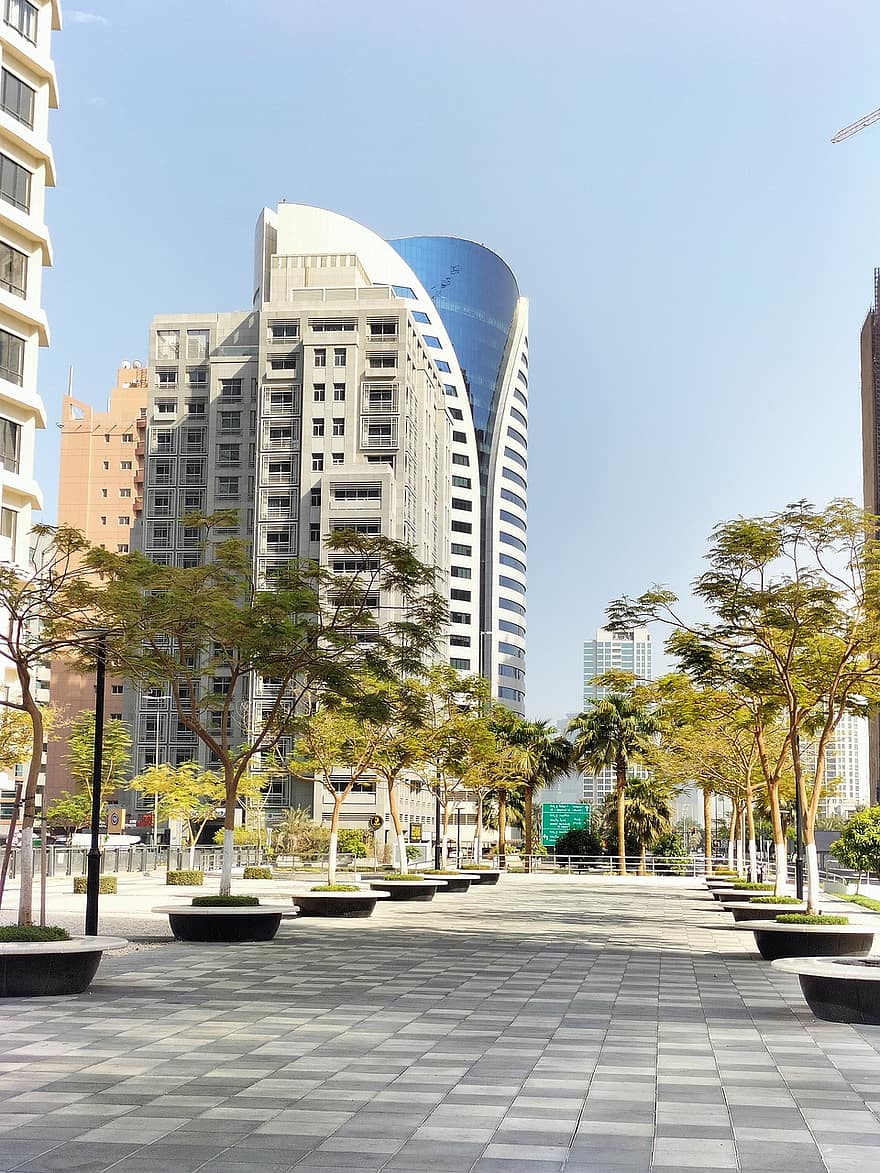 dubai, Dubaibygg, Dubaigate, dubaipark, Dubaiarkitektur, Høyhus, kontor, bygninger, parkere, gate