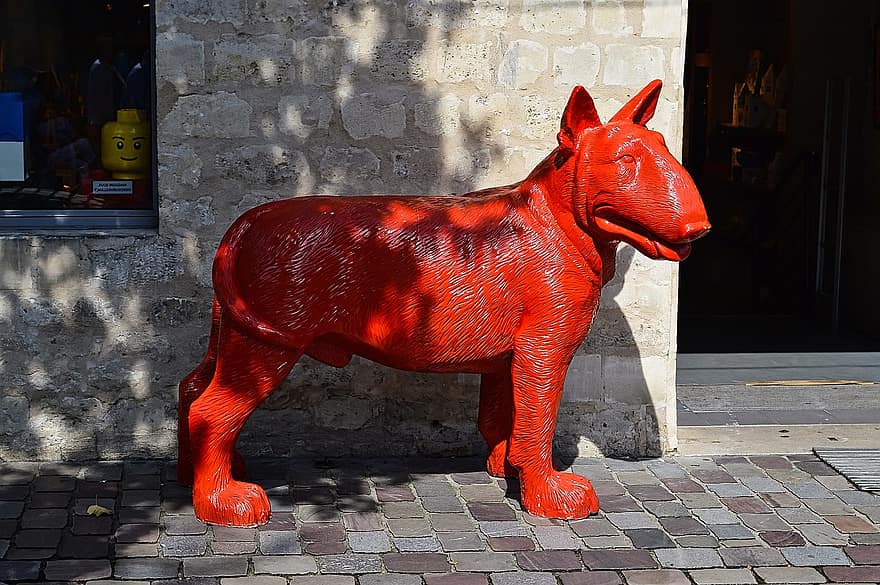 pies, czerwony, rzeźba, czerwony pies, dekoracja, dekoracyjny