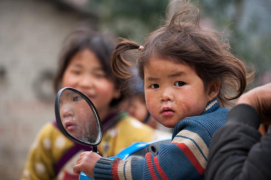 portrét, cestovat, patří k etnické menšině, ha giang, děti, Vietnam