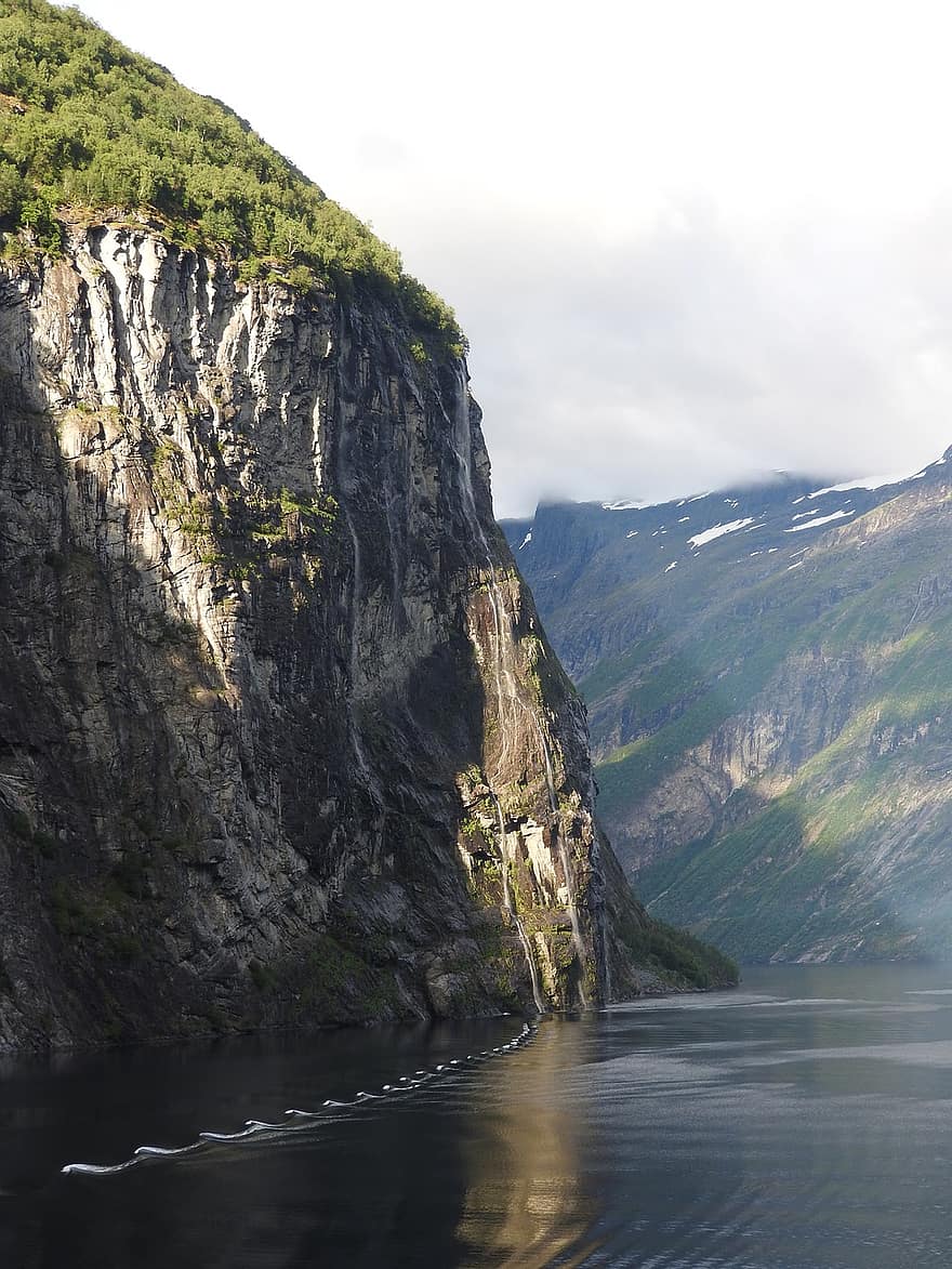 elv, bergarter, klippe, utendørs, fjord, kyst