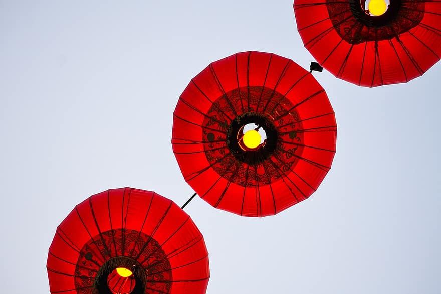 lanterne, chinez, anul Nou Chinezesc, chineză felinare, China, felinar, lampă, decor, culturi, a închide, fundaluri