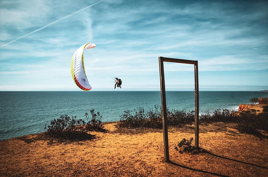 paragliding, parachute, zee, sport, Vrijetijds besteding, paraglider, vliegend, recreatie, avontuur, vlieg, lucht