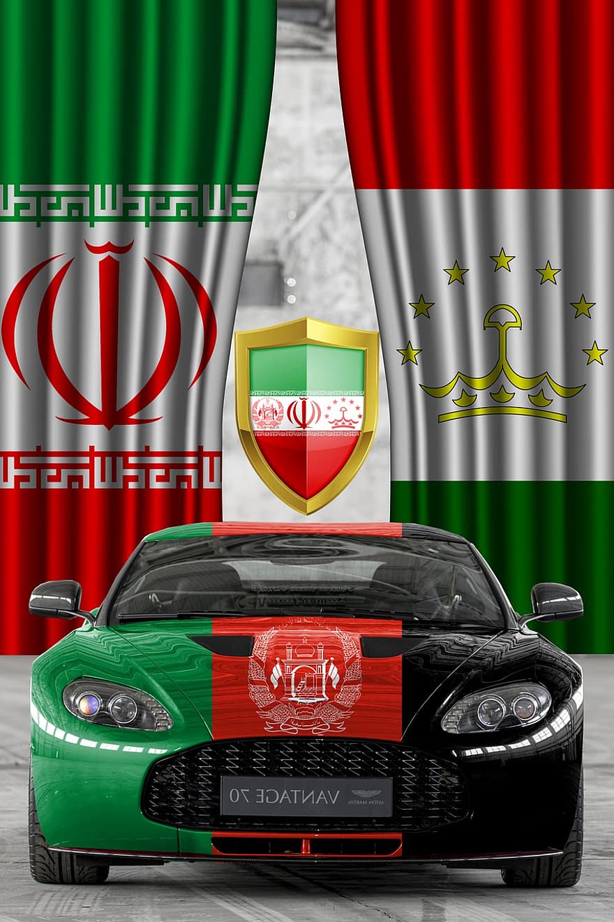aston martin, samochód sportowy, luksusowy samochód, samochód, Flaga Tadżykistanu, Flaga Iranu, pojazd