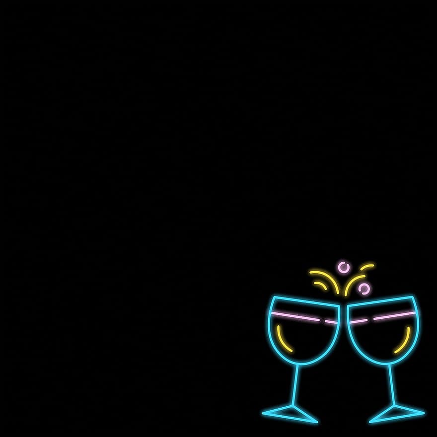 papel digital, Copas de vino de neón, negro, neón, bar, aclamaciones, brindis, luces de neón, copas de vino, cóctel, alcohol