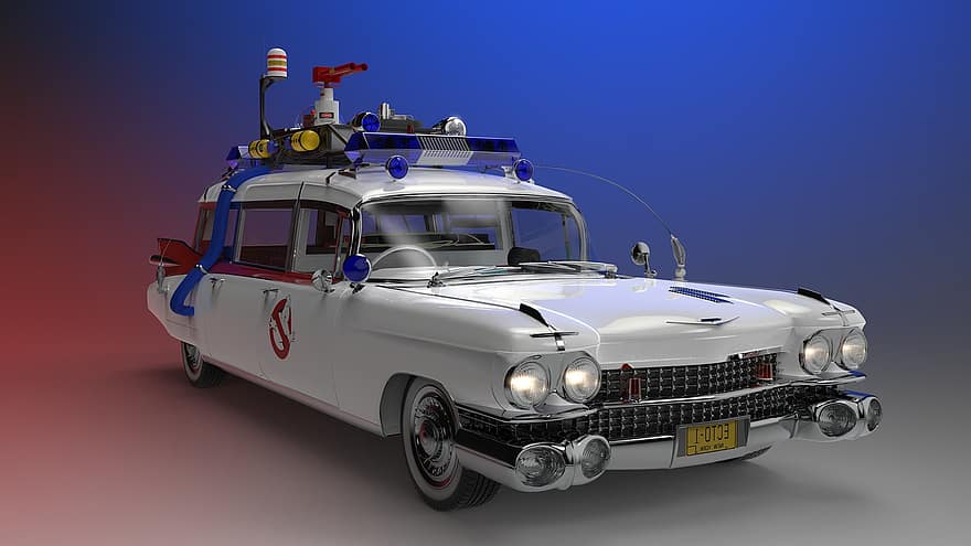 Ecto-1, Ghostbusters, Cinema, Movie, Video, Entertainment, Cadillac, Classic, Vehicle, Automobile, Transport