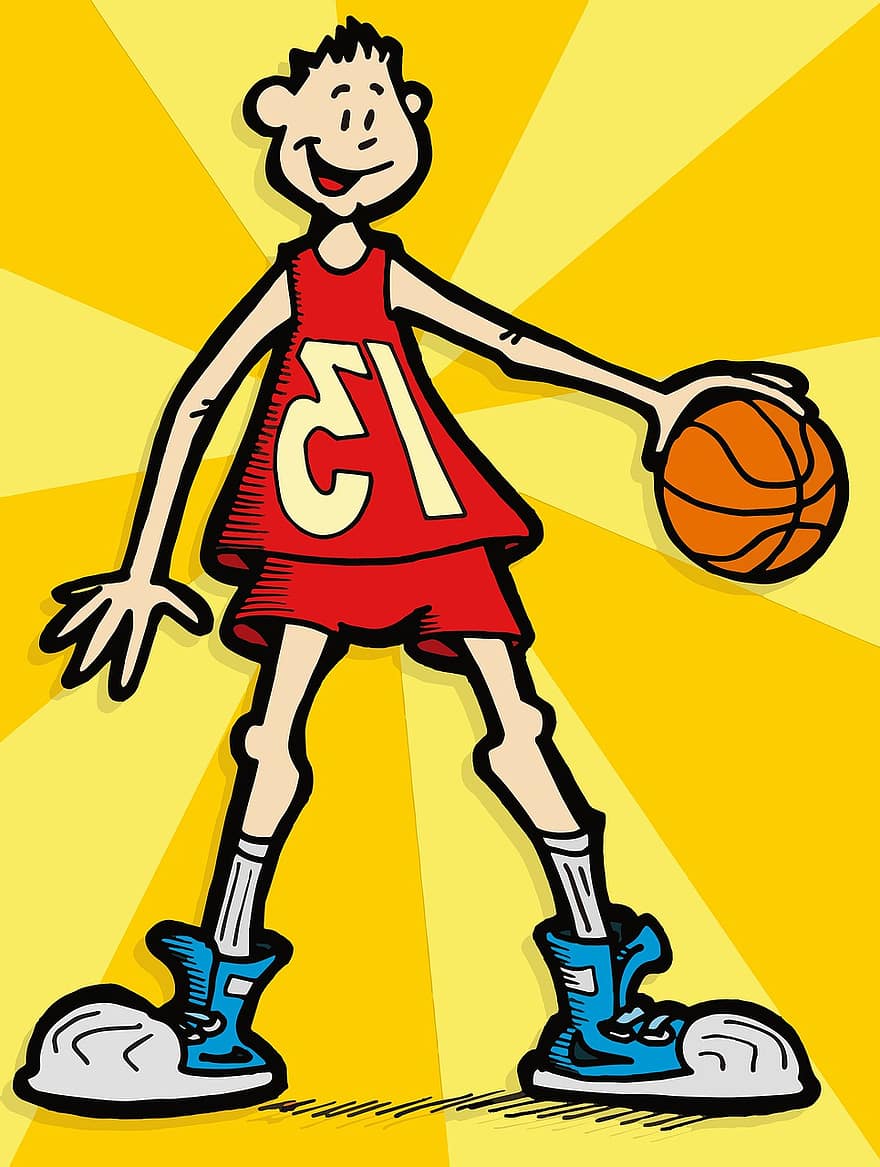 Basketbol, oyuncu, spor, top, oyun, yarışma, atlet, oğlan, adam, karikatür