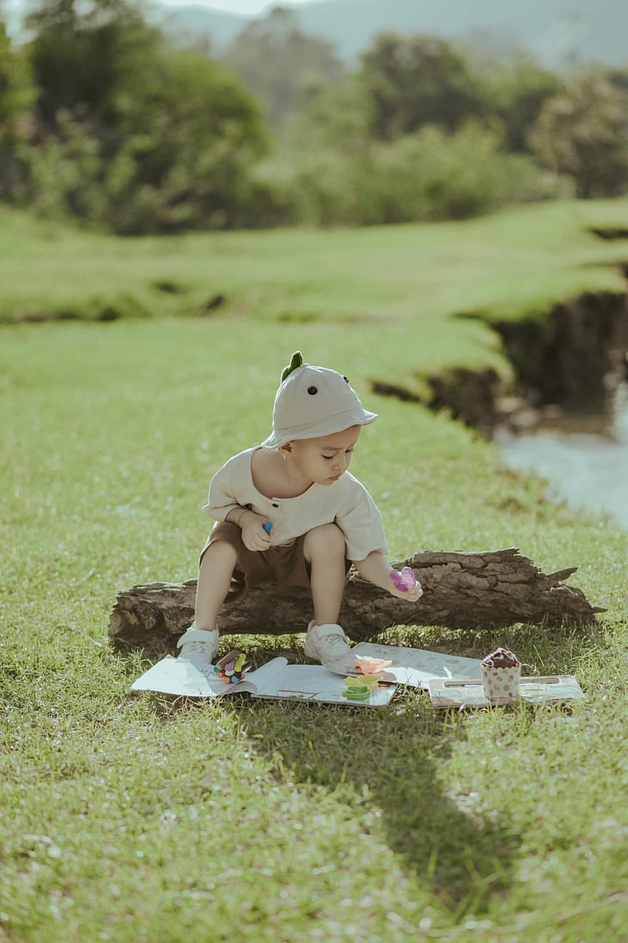 Child, Boy, Cute, Kid, Young, Childhood, Book, Lovely, Outdoors, Playing, Meadow