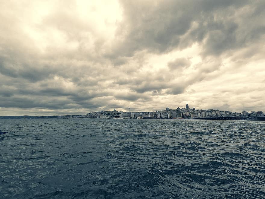 Istanbul, tacchino, paesaggio, marino, nuvole, drammatico, viaggio, architettura, cielo, bellissimo, costruzione