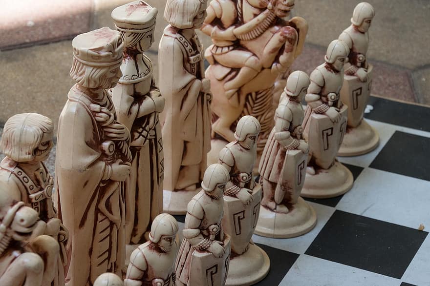 игра, шахматы, доска, куски, культуры, ремесло, дерево, глина, скульптура, статуэтка, керамика