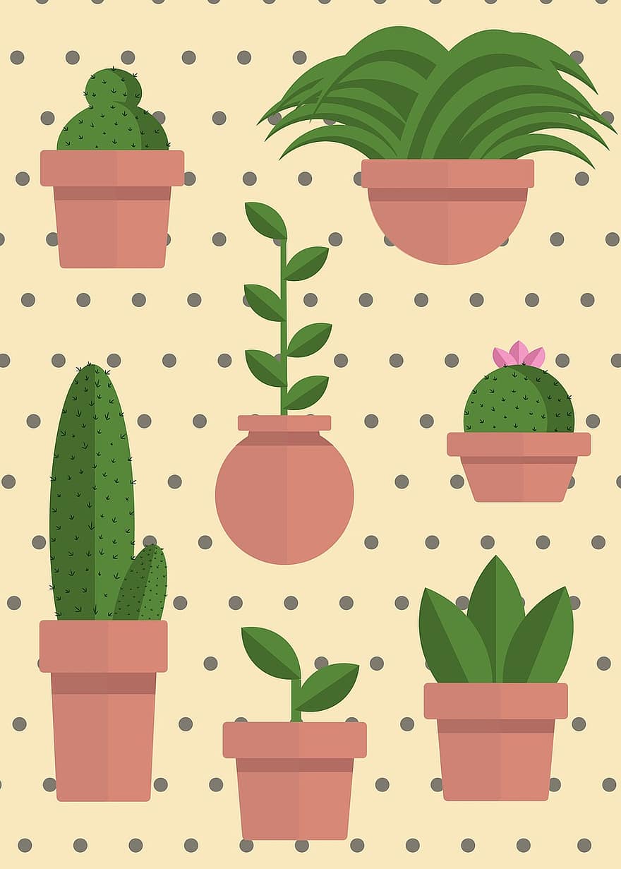 Zielony, kropki, groszki, roślina, kaktus, tumblr, Natura, ilustracja