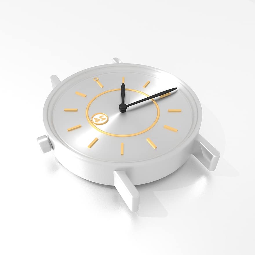 時計、3D、レンダリング、メタリック、銀、画面、女の子の時計、矢印、現代の、概念、ゴールド