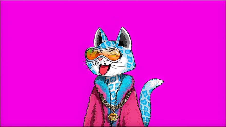 kucing, pesona, gambar, latar belakang merah muda, kucing dengan kacamata, karakter kartun, kartun, menggambar kucing, ilustrasi kucing, ilustrasi, vektor