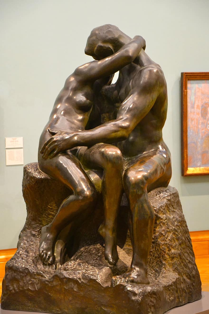 kysset, bronse, kysse, kvinne, skulptur, statue, kjærlighet, mennesker, hunn, metall, Mann