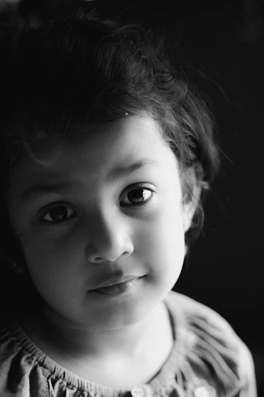 Little Girl, Smile, Monochrome, Face, Girl, Kid, Facial Expression, Child, Young, Childhood, Cute