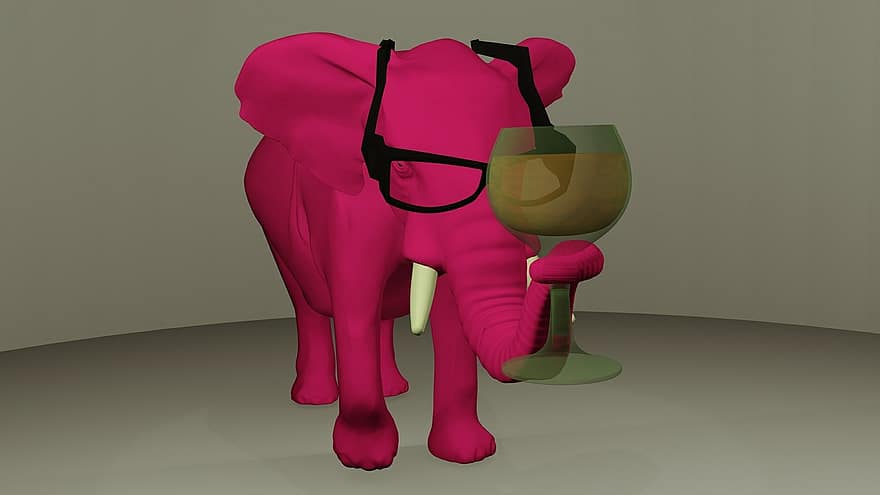 elefante, modelado, 3d, Imagen digital, rosado
