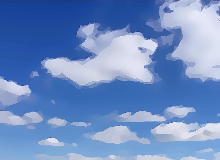 nuvens, azul, céu, cloudscape, branco, fundo, pano de fundo, pintura, conceito, calmo, dia ensolarado