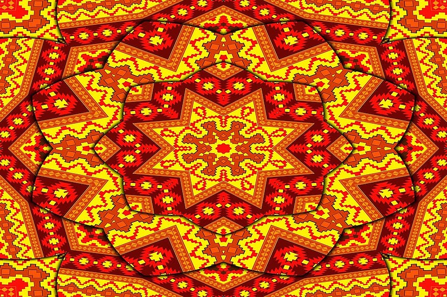 Kaleidoskop, Mandala, Erholung, aztekisch, indisch, Dekoration, dekorativ, rot, Antiquität, Design, Gelb
