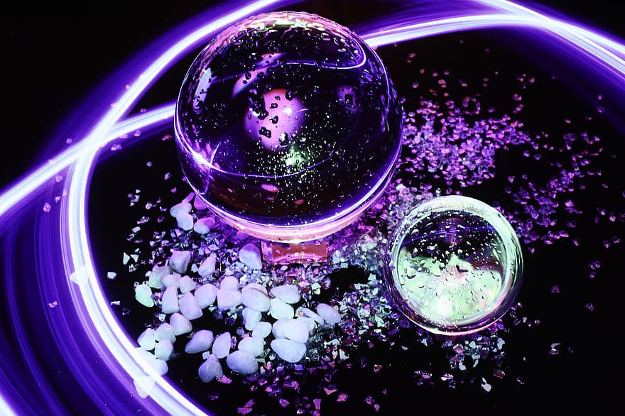 Lens Ball, Light Painting, Glass Sphere, Glitter, backgrounds, night, liquid, drink, alcohol, abstract, blue