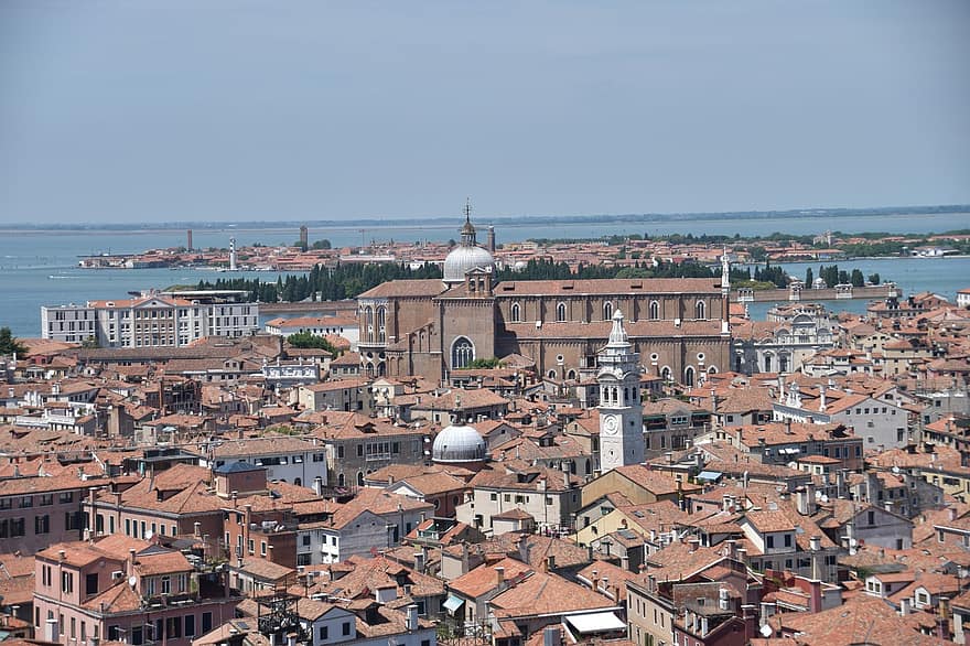 Venecia, Italia, panorama, canal, arquitectura, paisaje urbano, techo, lugar famoso, cristianismo, culturas, religión