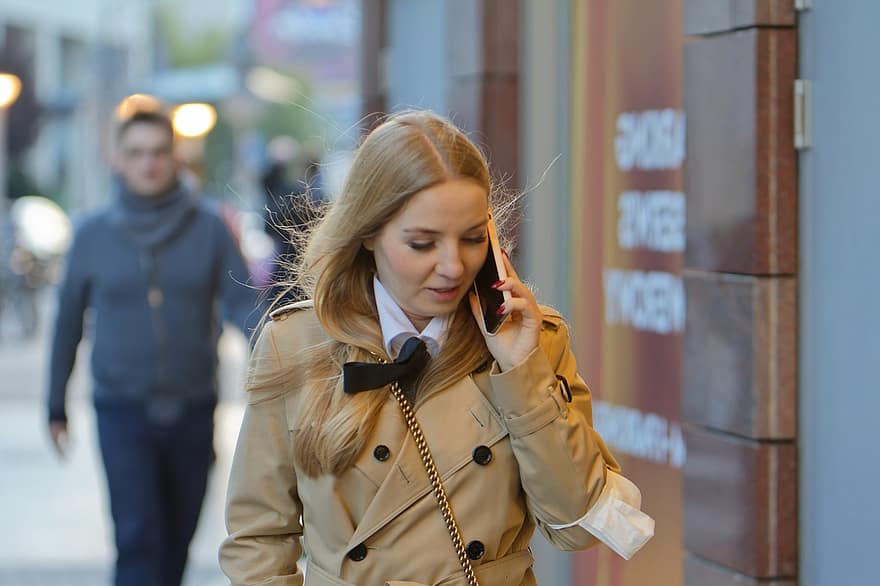 Woman, Talking, Phone, Street
