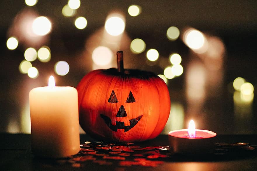 gyertyák, halloween, hátborzongató, tök, dekoráció, halloween dekoráció, esik, október, Ijesztő, szellem, ijedős