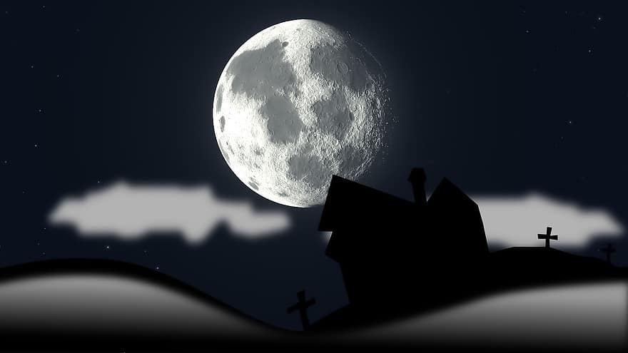 Halloweenowa noc, pełnia księżyca, tło