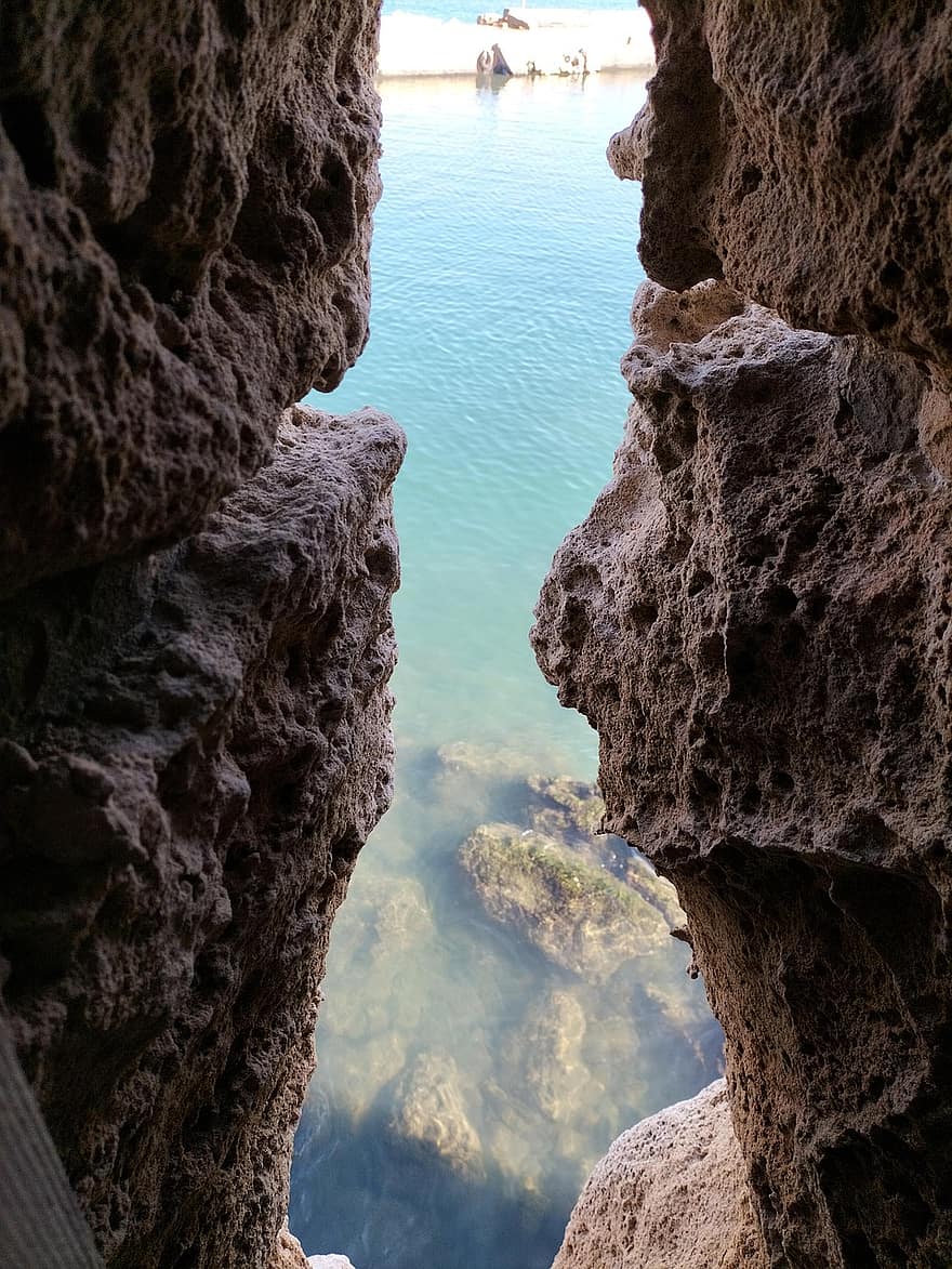 fortalesa, finestra, mar, pedra, antic, aigua, Líban, penya-segat, rock, paisatge, muntanya