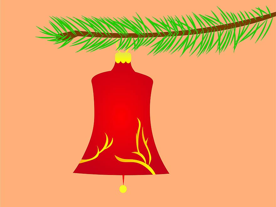 clopot, copac, Crăciun, decor, ilustrare, celebrare, iarnă, sezon, vector, fundaluri, simbol