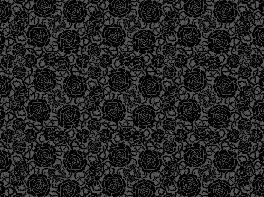 middeleeuws, bloem, patroon, zwart, fabriek, grijze plant, grijs patroon