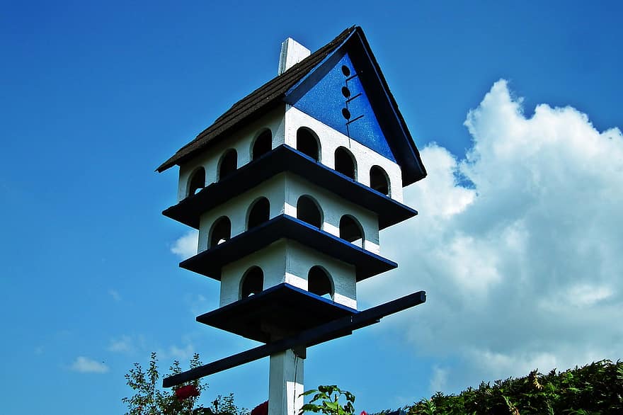 birdhouse, ornamentas, sodas, apdaila, dangus, debesys, dekoratyvinis, šalčio, vasara