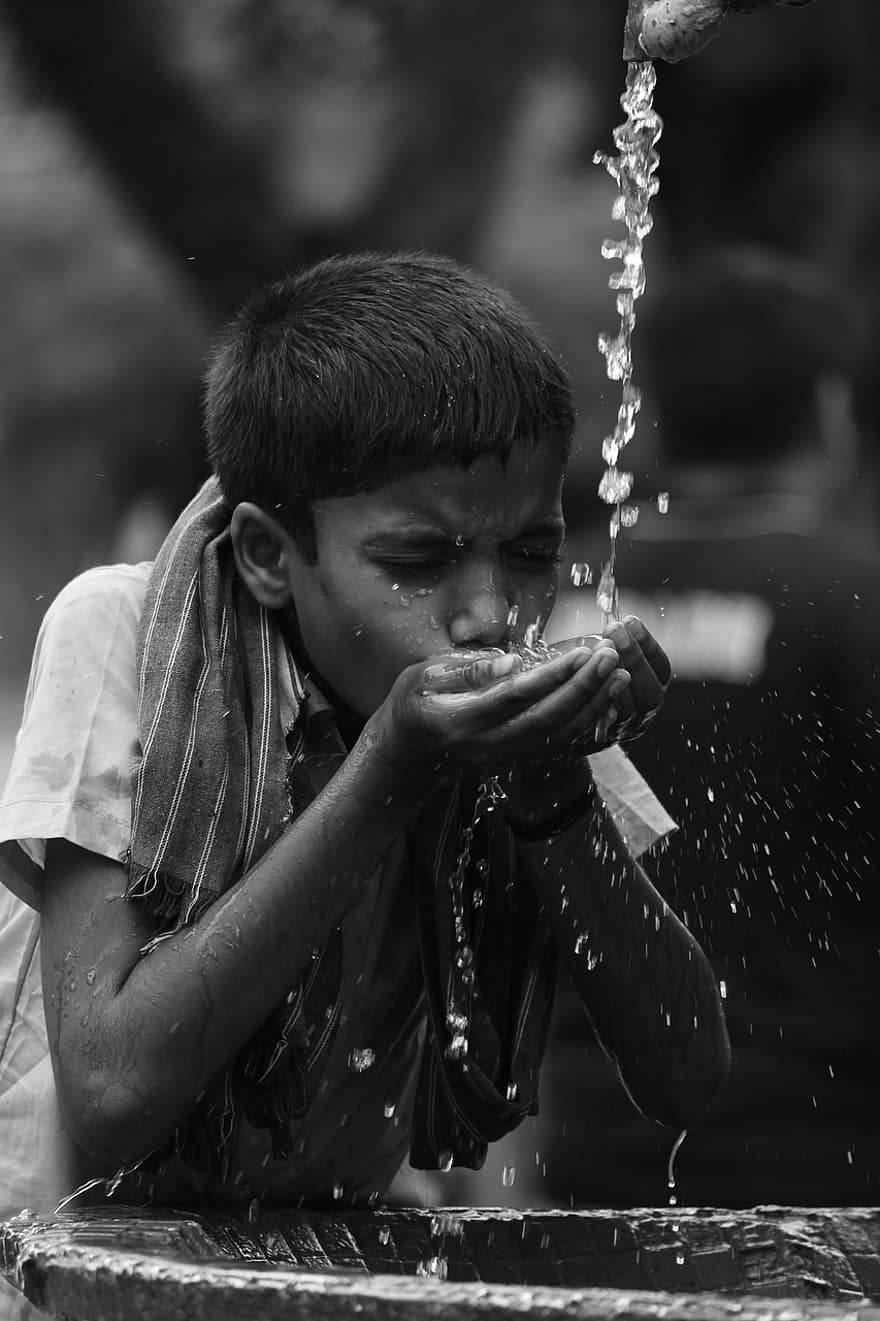 chlapec, žízeň, pití, voda z vodovodu, voda, dítě, mladý, indický