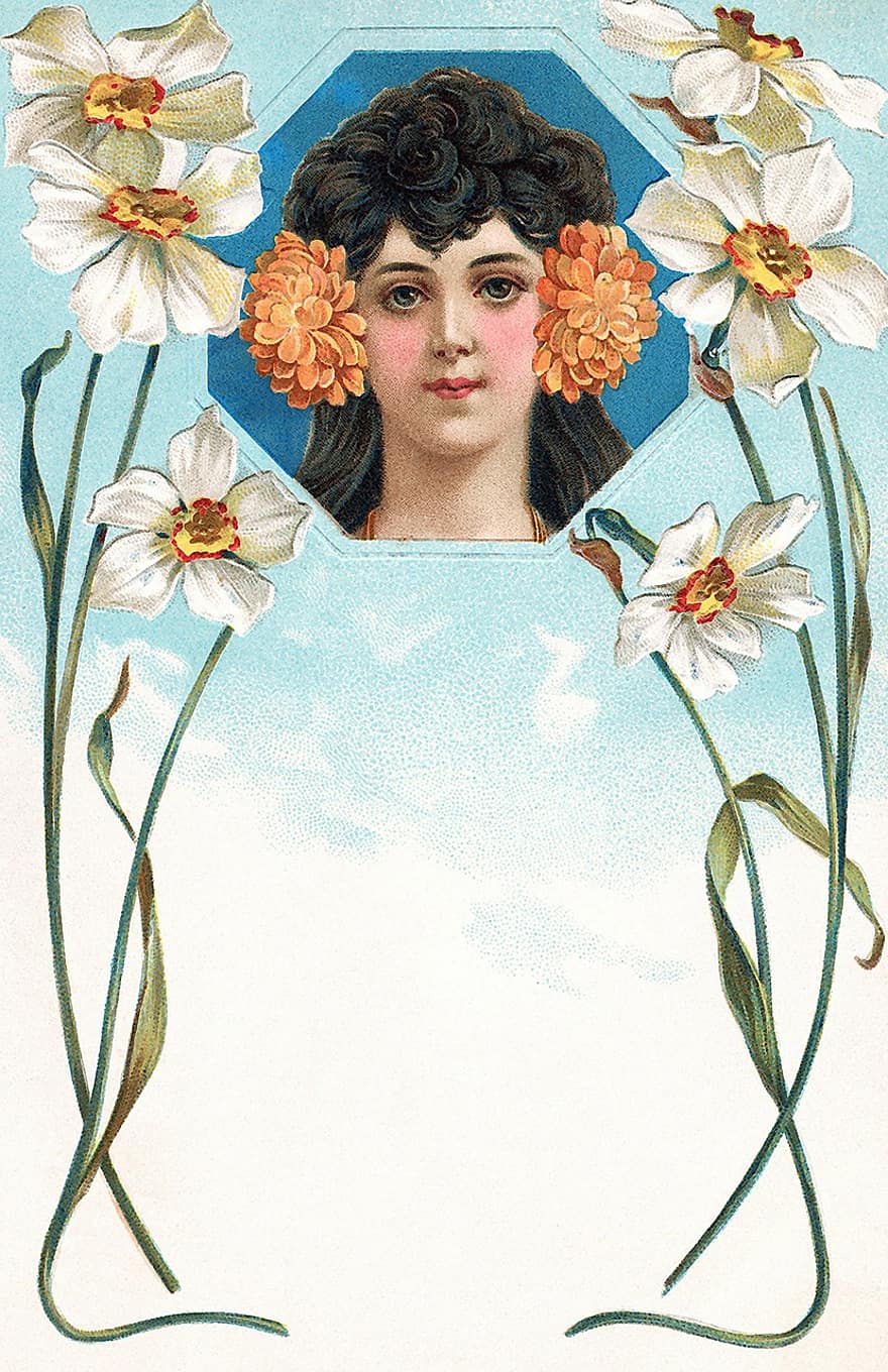 หญิง, ผู้หญิง, คน, 1920, เหล้าองุ่น, ความงาม, เก่า, ใบหน้า, ดอกไม้