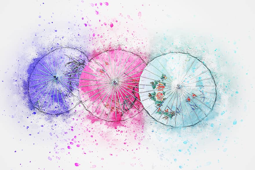 deštník, umění, abstraktní, vodové barvy, vinobraní, Příroda, romantický, emoce, umělecký, tričko, akvarel