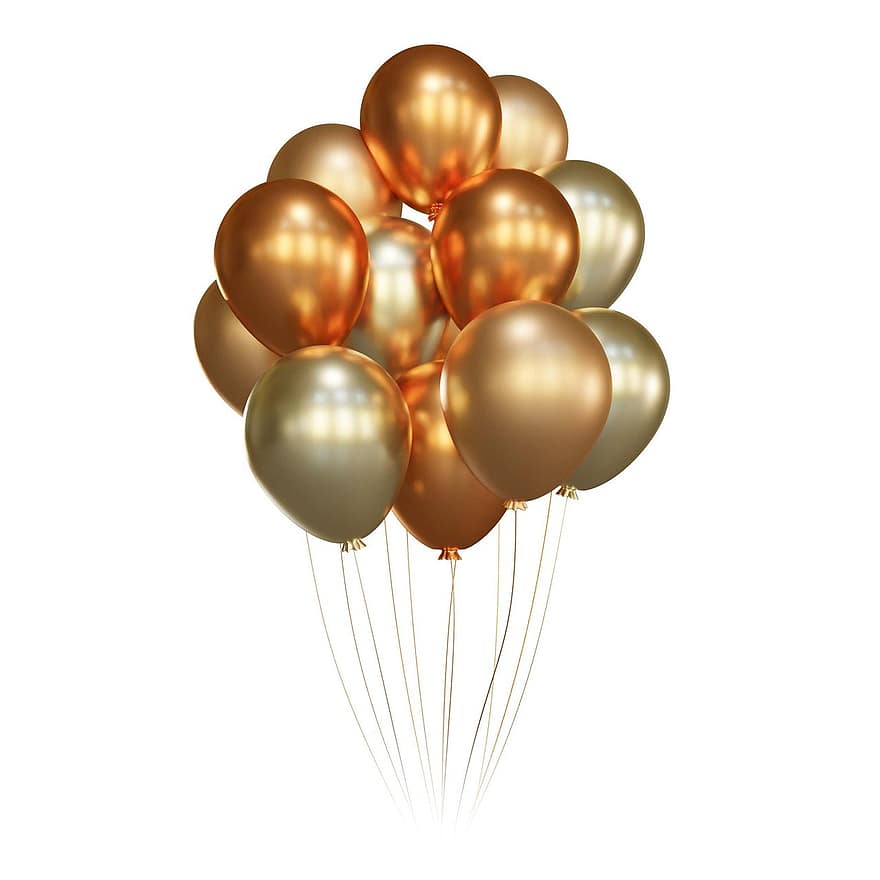 balloner, fødselsdag, dekoration, Gyldne balloner, parti, fest, skinnende