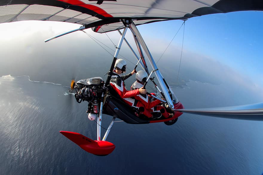 svævefly, flyvende, paraglide, ocean, person, ekstrem, høj, aktivitet, eventyr, blå, paragliding