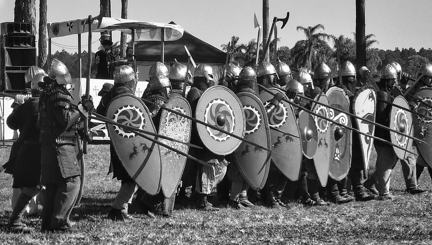 medieval, exército, defender, luta, lanças, protecção, armaduras, segurança, homens, armadura de armadura, forças Armadas
