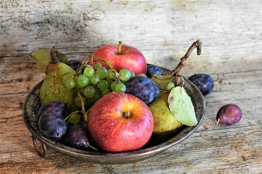 owoce, jedzenie, martwa natura, jabłka, winogrona, gruszki, świeży, zdrowy, witaminy, pyszne