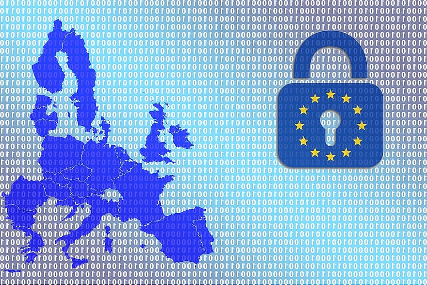 gdpr、プライバシー、ヨーロッパ、EU、権限、データ、保護、南京錠、地図、旗、契約