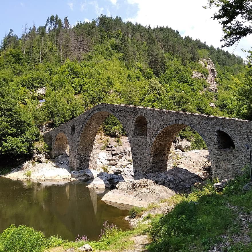 bro, flod, bulgarien, træer, natur